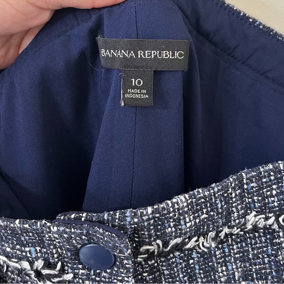 Banana Republic Navy Blue Tweed Button-Front Sleeveless Mini Dress Size 10 - Picture 9 of 12